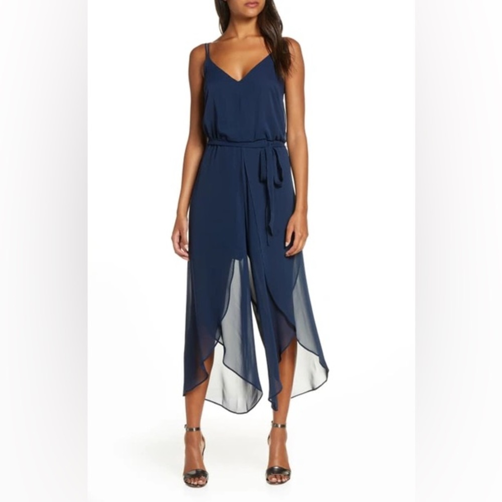 Vince Camuto Cutaway Chiffon Jumpsuit in Navy 6 D4